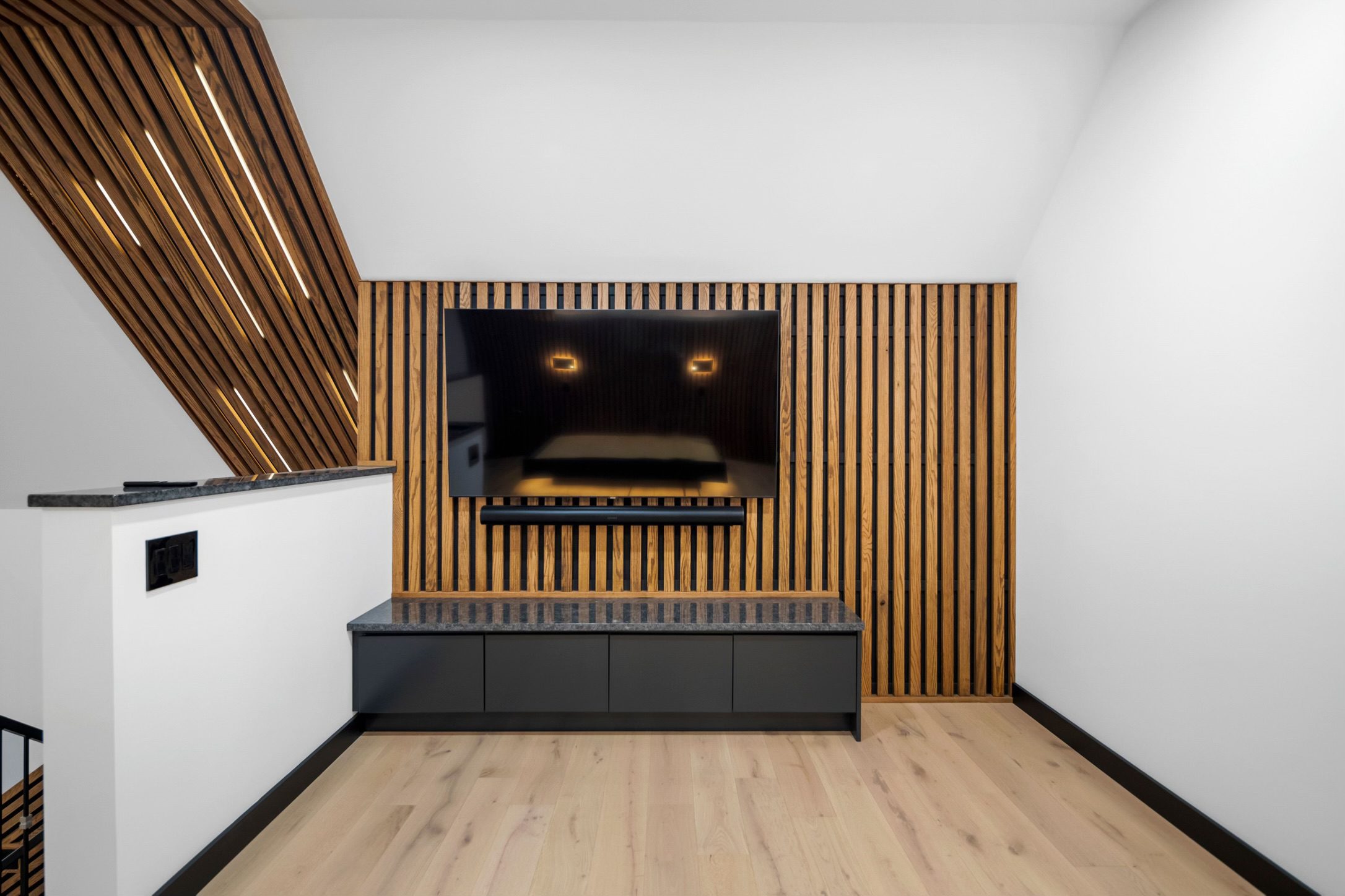 Custom wood slat media wall